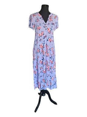Knox Rose Lavender Floral Midi Dress XS Boho Cottagecore Tiered Button Front